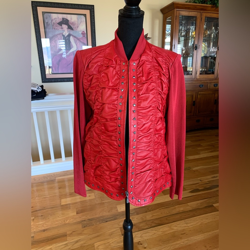 Peter Nygard Vintage Red Leather Jacket with Stud Accents